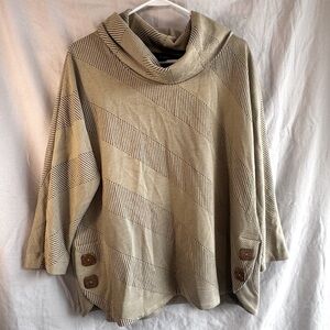 Ali Miles Beige and Brown Cowl Neck Sweater